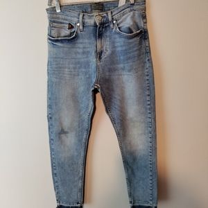 Zara light washer frayed bottom skinny jeans